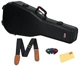 Gator GTSA-GTRDREAD ATA Molded Flight Case with TSA Approved Locking Latch for Dreadought Acoustic Guitars - Bundle with Strap, Picks, and Austin Bazaar Polishing Cloth