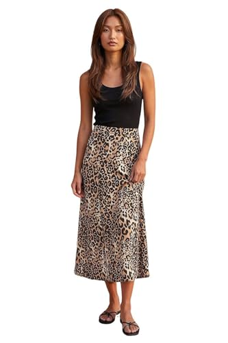 Image of Roman Jersey Skirt for Women UK - Ladies Midi Maxi Floral Animal Print Autumn Winter Swing Smart Casual Office Cocktail Party Going Out Evening Holiday Cruise - Leopard Beige - Size 18