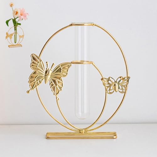 Jarrón hidropónico de vidrio con marco de metal dorado, maceta de mariposa, jarrón de vidrio de escritorio, maceta hidropónica, adornos para centro de mesa, boda, oficina, hogar, planta hidropónica