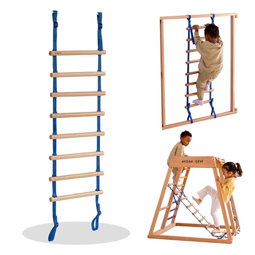 AVDAR Rope Ladder for Kids Designed for Indoor Jungle Gyms, Wooden Swing Rope Ladder, Indoor Playground Accessories Tree House Accessories