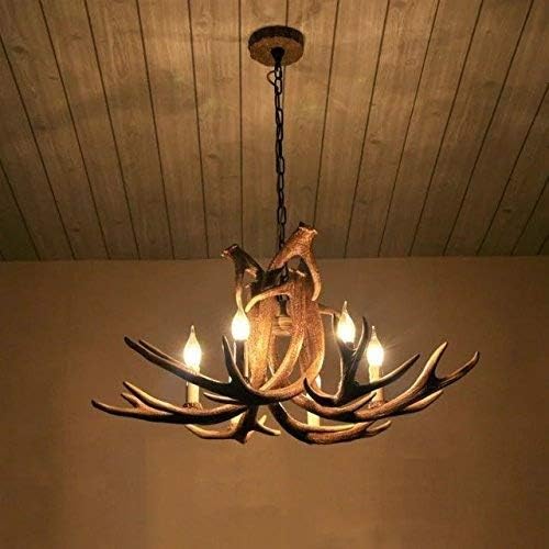 EUKZEKY TANGDIAABBCC YuanKanJu Antlers Vintage Style Resin 6 Light Chandeliers, American Rural Countryside Antler Chandeliers,Living Room,Bar,Cafe, Dining Room Deer Horn Chandeliers