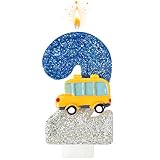 NDZEFAN 2st Birthday Number Candles for School Bus Blue and Silver Birthday Decorations for Boys for Cakes, Parties, Anniversary Celebrations, Bakery Decorations (Number-02)