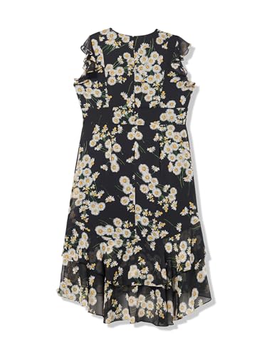 Image of Tommy Hilfiger Women's Flutter Sleeve V-Neck Ruffle Trim Hi-Lo Midi Dress