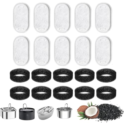 Lonimia Cat Water Fountain Filters 20 Pcs (10 Activated Carbon + 10 Foam) Compatible with 6 Models Triple Filtration Pet Water Fountain Filters Replacement