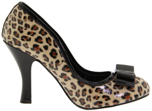 Pleaser Women\'s Smitten-01/TB Spectator Pump,Tan Pump/Black Patent/Cheetah Print,5 M US