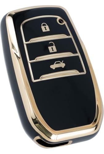 Image of TPU Car Key Cover Black & Golden Compatible for Toyota Fortuner, Legender, Innova Crysta, HyCross, Land Cruiser, Hilux (Toyota, 3 Button Push Smart Key)