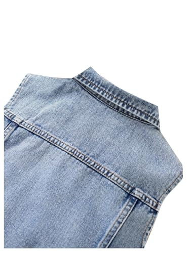Girl's Denim Jacket Vest Collar Neck Button Front Sleeveless Jean Jacket Outerwear with Pockets Summer Jacket3