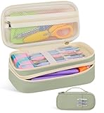 Taja Large Pencil Case Pouch For Girls, Big Cute Pencil Pen Bag Organizer with Zipper Compartments & Handle, Aesthetic Stationery Storage & School Supplies for Teens Boys - Green