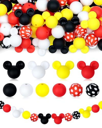 76PCS FIVEIZERO Mouse Focal Silicone Beads for Keychain Pen Lanyard DIY Crafts Mouse Ears Focal Beads for Keychain Making