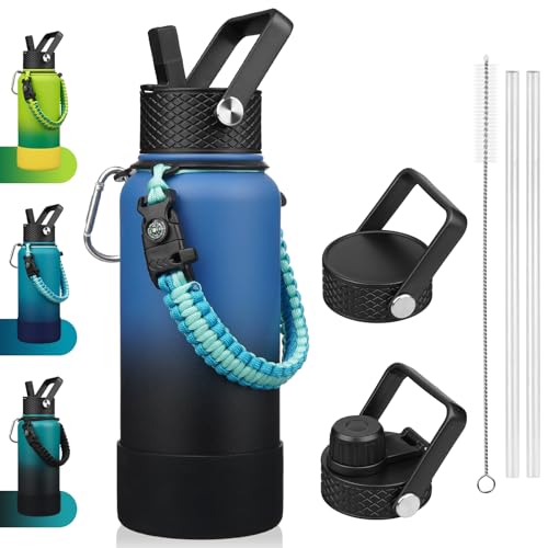 Image of BJPKPK 32oz Insulated Water Bottle with 3 Lids, Straw Lid & Handle