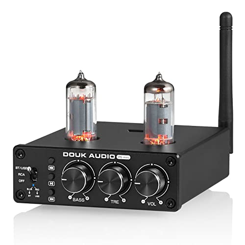 Douk Audio P6-mini HiFi Bluetooth przedwzmacniacz lampowy Mini Stereo Valve przedwzmacniacz Tube Preamp z kontrolą tonów wysokich i niskich do domowego systemu kinowego