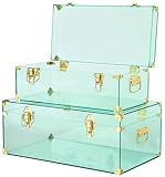 Vixdonos Acrylic Storage Chest Decorative Trunk Set of 2 Large Box College Dorm Organizer with Hardware Hasps and Handle for Home Deocr,23.7X14.2X9.5 Inches,Green