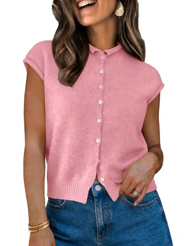 Image of UNCLECAT Womens Cap Sleeve Sweater Vest Summer Casual Button Down Lightweight Knit Sweater Cardigans