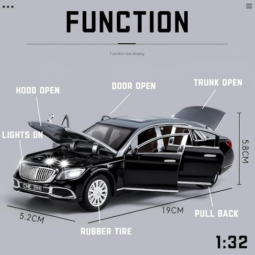 Image of WORSHIPER Toys & Gift - Benz Maybach S600 | 1:32 Scale | Diecast Model Alloy Metal Pull Back Toy car for Kids with Openable Doors & Light, Music Toy Vehicle for Kids ?Colors as Per Stock?