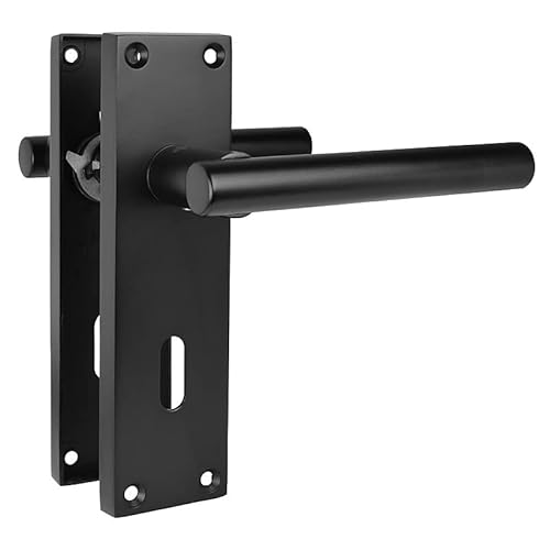 HANDLESTORE T-Bar Lever Backplate Door Handle | Black Door Handles | Latch, Lock or Bathroom 150mm x 42mm Backplate (Lock)