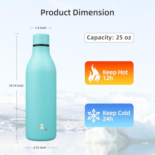 Image of Konokyo Insulated Water Bottle with Strap,25 oz Double Wall Stainless Steel Vacuum Bottles Metal Water Flask,Turquoise