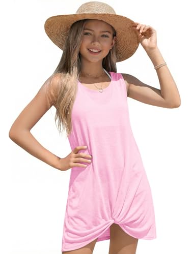 Haloumoning Girls Sleeveless Swim Cover Up Kids Summer Swimsuit Coverup Twist Front Beach Dress 5-14Y