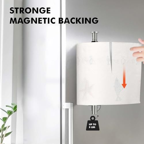 Image of KIHOGEM Magnetic Paper Towel Holder, One Hand Operable Paper Towel Holder Wall Mount with Strong Magnetic Backing and Self-Adhesive for Kitchen Refrigerator RVs Grill Garage(Silver)