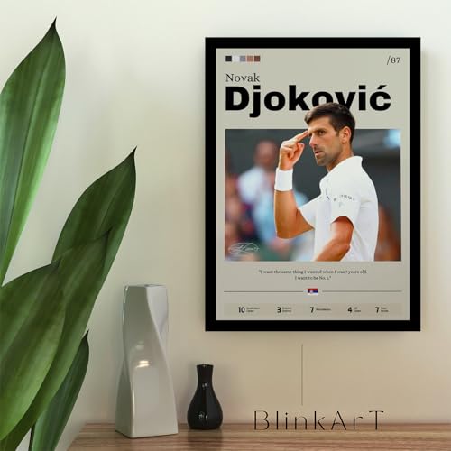Image of BLINKART Novak Djokovic Tennis Player Synthetic Wood Photo Framed Wall Hanging Poster For Room & Office Bedroom Living Boys and Girl Room Home Wall Hanging(12 * 18 Inches)