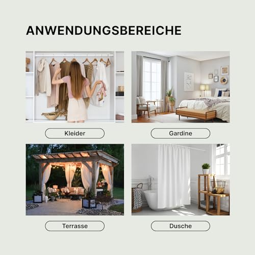 MEISENBERG Gardinenstange ohne Bohren - Weiß, Ø 25 mm - Teleskopstange Vorhang - Duschstange zum Klemmen - Klemmstange für Fenster, Raumteiler und Küche (70-120cm)