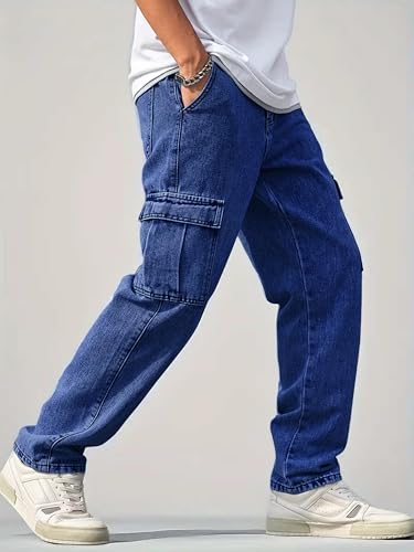 Image of Men's Loose Fit Denim Jeans | Mid Rise Straight Baggy Fit | Stretchable Casual Streetwear Jeans for Men