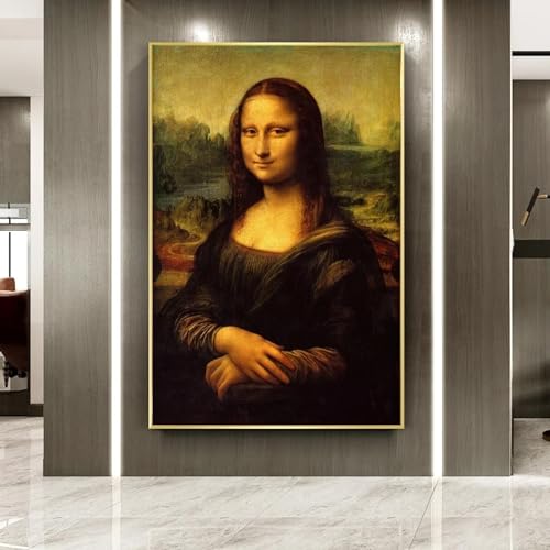 Toile d'art mural La Joconde Léonard de Vinci, affiche image classique pour salon 30x50 cm cadre