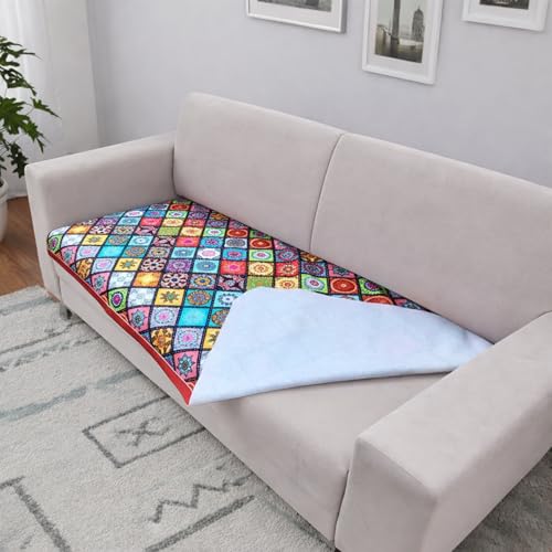 Image of Homerz Premium 1 Seater Velvet Sofa Panel Cover with Digital Prints | Anti-Slip Backing (Mandala, 1 Seater)