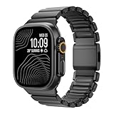 Luxury Titanium Silicone Dual-Layer Link Bands Compatible with Apple Watch Band Ultra 3/2/1 49mm 46mm 45mm 44mm 42mm, Men Women Magnetic Clasp Metal Bracelet for iWatch Series 11 10 9 8 7 6 5 4 SE (Black-Black, 49mm/46mm/45mm/44mm/42mm(Series 3))