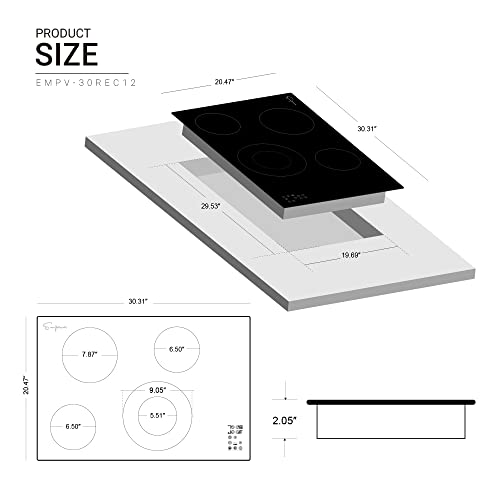 Empava 30" Electric Radiant Cooktop 4 Burners Stove Top With 1-99 Minutes Timer And 9 Heating Levels Smooth Glass Surface In Black, 30 Inch #TOP5