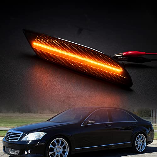 Nslumo Led Side Marker Lights Replacement For 2007 2008 2009 Mercedes W221 Pre-Lci S550 S600 Amber Led Bumper Side Turn Signal Parking Light Assembly Replace Oem Side Lamps Smoked Lens #TOP2