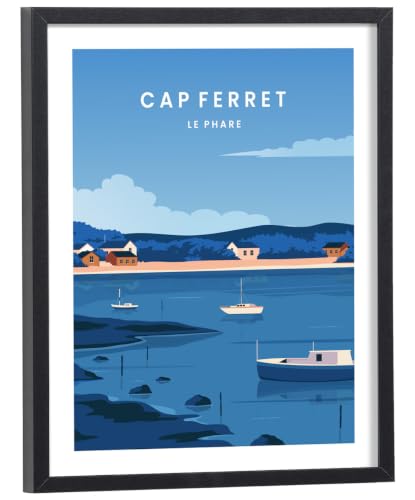 Affiche decoration Cap Ferret vintage paysage de mer ville de Gironde 30x40