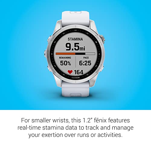 Garmin Fenix 7S, Smaller Sized Adventure Smartwatch, Rugged Outdoor Watch With Gps, Touchscreen, Health And Wellness Features, Silver With Whitestone Band #TOP3