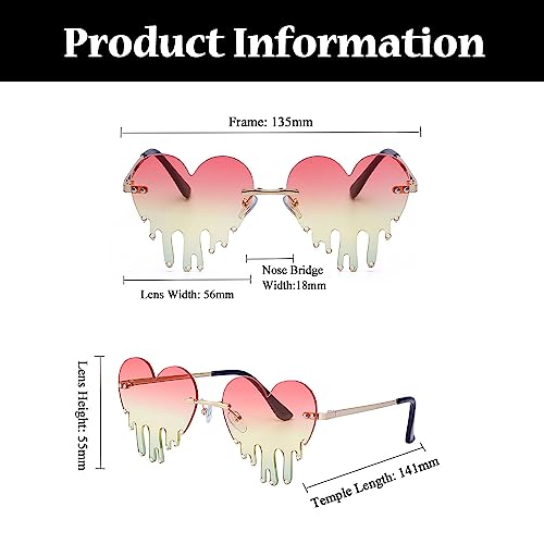 LJCZKA Melting Heart Diamond Sunglasses - Dripping Heart Shaped Bling Sun Glasses Festival Rimless Drip Tears Eyewear3