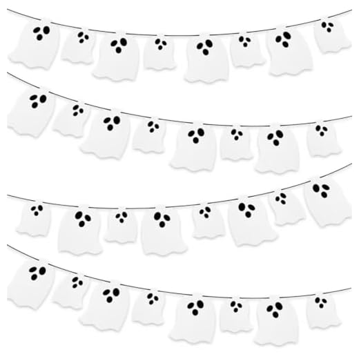 JYNXOR 4 Piezas Banner de Fantasma Colgante de Halloween, Banner de Guirnalda de Fantasma Espeluznante Banner de Fiesta de Halloween para Casas Embrujadas Puertas Chimeneas Suministros para Fiestas