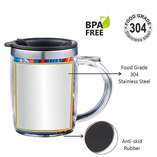 Image of SKi Homeware Double Wall Inner Stainless Steel Tea,Coffee, Milk Mug With Handle And Lid For Kids Cherry Mug (Avengers), 350 ML