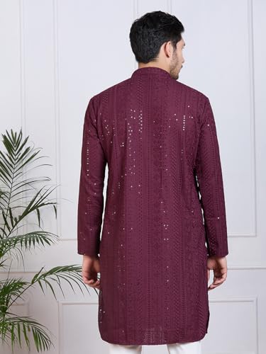 Image of Rajubhai Hargovindas Men Pure Cotton Chikankari Embroidered Straight Kurta