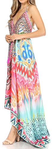 Image of Sakkas Lizi Womens Maxi High-Low Halter Handkerchief Long Dress Beach Party