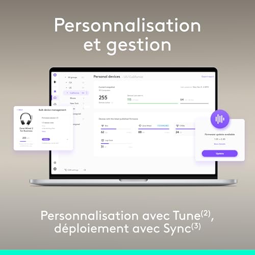 Logitech Zone Wireless 2 ES for Business - Casque sans Fil Anti-Bruit avec ANC Hybride adaptative, Bluetooth, USB-C et USB-A, certifié Microsoft Teams - Rose
