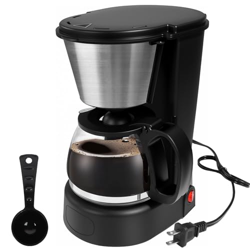DITOSH 5 Cup Drip Coffee Maker One-Touch Anti-Drip Coffee Machine with Reusable Filter Carafe Auto Keep Warm Plate Spoon Coffee Pot Suitable for Home Use 110V