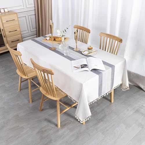 SUNBEAUTY Tischdecke 140x260 wasserdichte Abwaschbar Tischtuch Elegant Baumwolle Leinen Rechteckig Tischwäsche Tischdecke mit Quaste für… – Ansicht 2