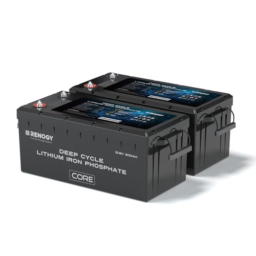 Image of Renogy 12V Lithium Battery 300Ah Self Heating LiFePO4 Battery, 5000+ Deep Cycles 200A BMS IP65 Waterproof Marine Battery for Solar System, RV, Marine, Solar, Trolling Motor, Home Backup Power 2 Pack