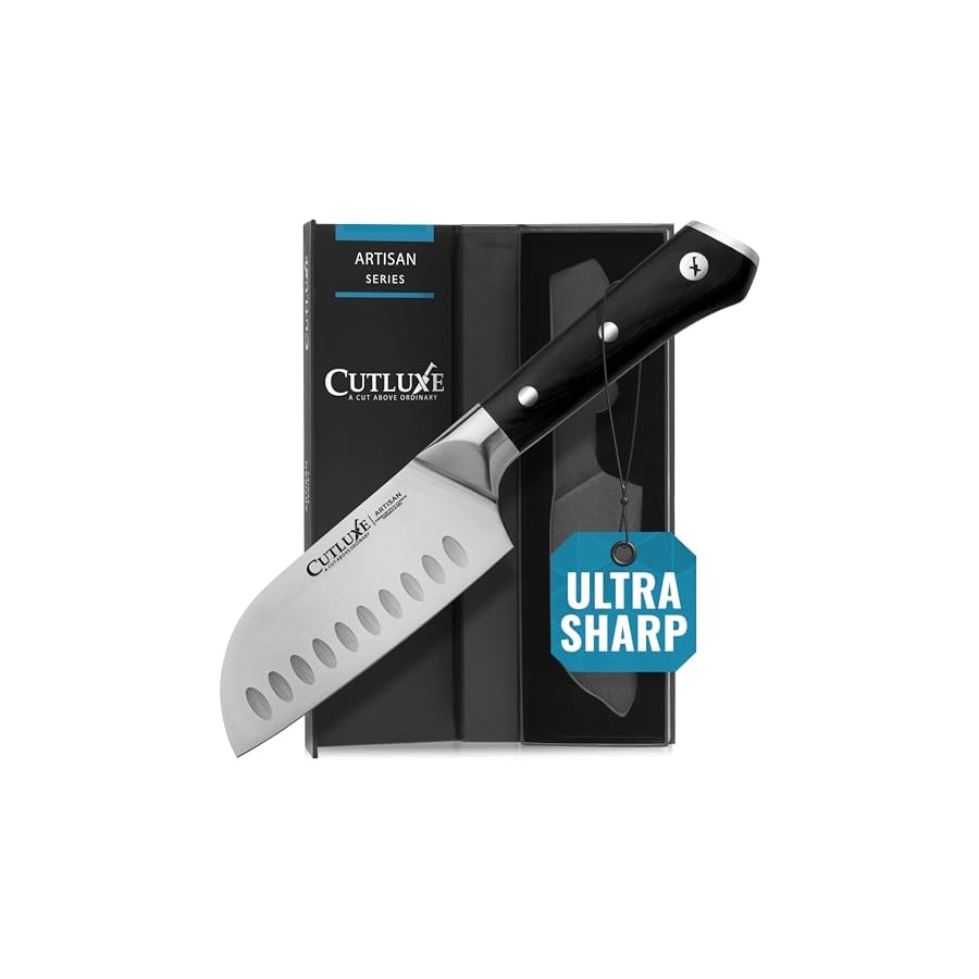 Cutluxe-Santoku-Knife--5-Chopping-Knife-Vegetable-Knife--Forged-High-Carbon-German-Steel--Full-Tang-Razor-Sharp--Ergonomic-Handle-Design--Artisan-Series Cutluxe Santoku Knife – 5" Chopping Knife, Vegetable Knife – Forged High Carbon German Steel – Full Tang & Razor Sharp – Ergonomic Handle Design – Artisan Series
