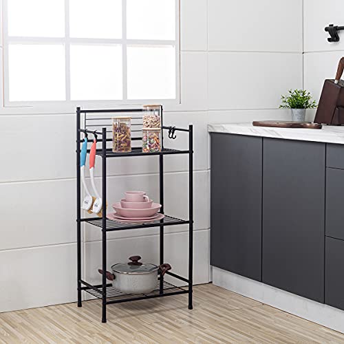 L&H Unico 3-Shelf Tier Standing Unit Storage Wire Shelving Multipurpose Rack Organizer With 4-Hooks For Bathroom Laundry Kitchen Office, Black #TOP5
