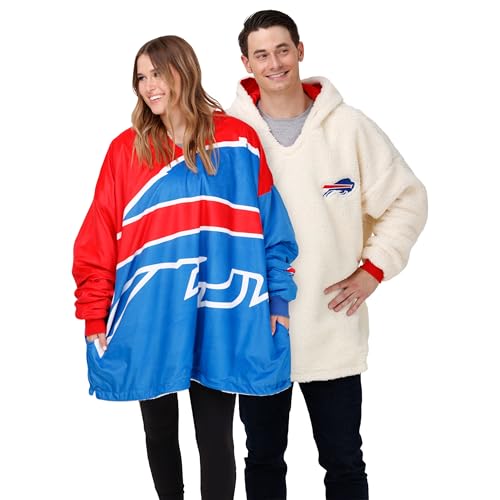 FOCO NFL Buffalo Bills Unisex Reversible Sweatshirt Colorblock Oversized Sherpa Hoodie Hoodeez, One Size (HDONFSMURBUSQVC)