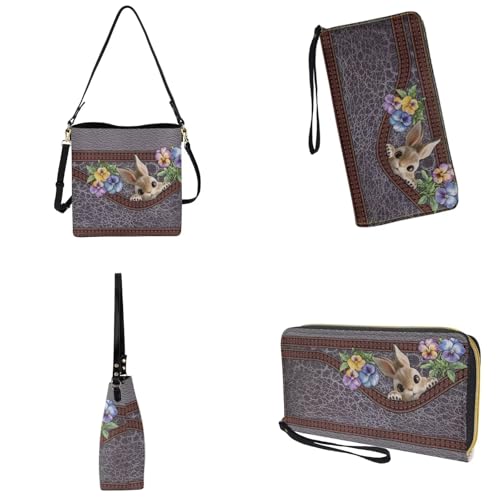 Image of Bucket Crossbody Bag Set for Women Lady, Leather Purse and Wallet Set Large Bucket Bag with Wallet
