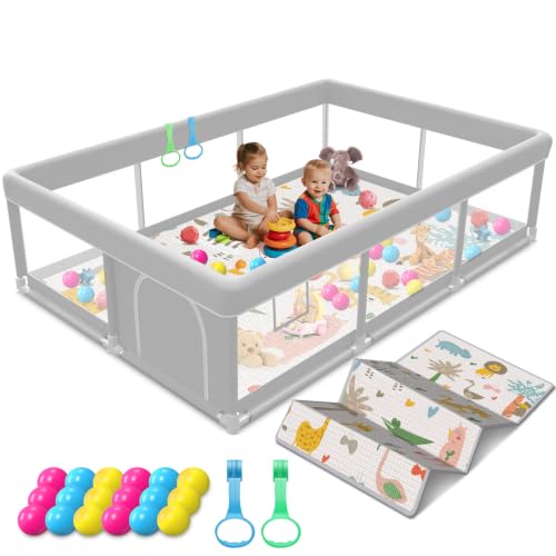 Baby Playpen with Mat, 74x50 inch Playpen for Babies and Toddlers with Mat, Baby Playard Safety Fence Active Center for Indoor