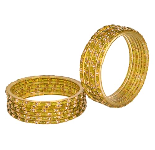Image of Swara Creations Glass Bangles set for Women | Zirconwork Golden Raindrops Bangles Collection | Ethnic, Festive & Special Occassions(12Pcs)(SKU287)