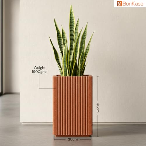 Image of BonKaso 18 Inch Rolex Tower Planter for Indoor & Outdoor Use | Tall Square Heavy Duty Polymer Flower Pot | Weather Resistant Modern Planter for Living Room, Balcony, Terrace & Office Decor (Bown)