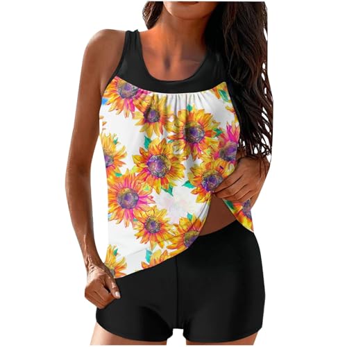 Shffuw Bikinis Mujer 2024 con Traje De BañO Conjunto de Bikini Piezas con Parte Superior del Pecho y Estampado Floral para Mujer Primavera/Verano BañAdores (Gold, S)