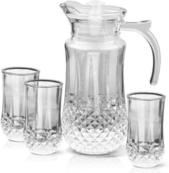 1.47 L Water Imperial Lemon Set With Glass Jug, 1470 ml With Lid and 240 ml, 6 Glass Set (Clear) (Pack of 7)